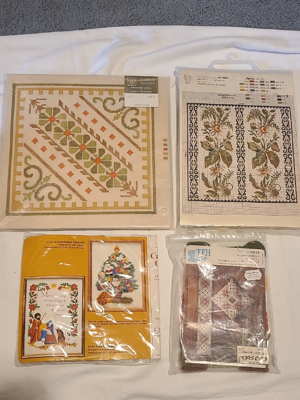 Needlepoint Bundle of 4, Danish 8272, Floral Christmas Tree